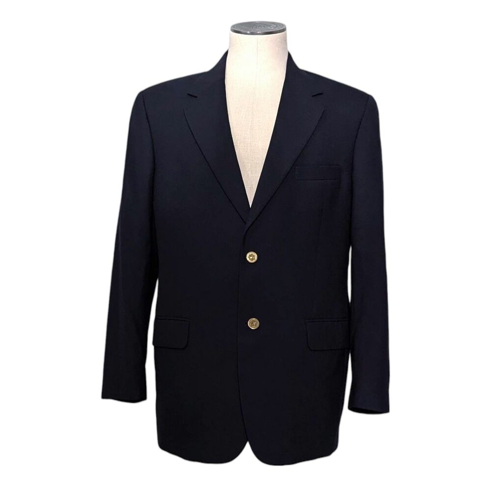 Club Room By Charter Club 40R Navy Blue Wool Gold Button Blazer Preppy Old Money